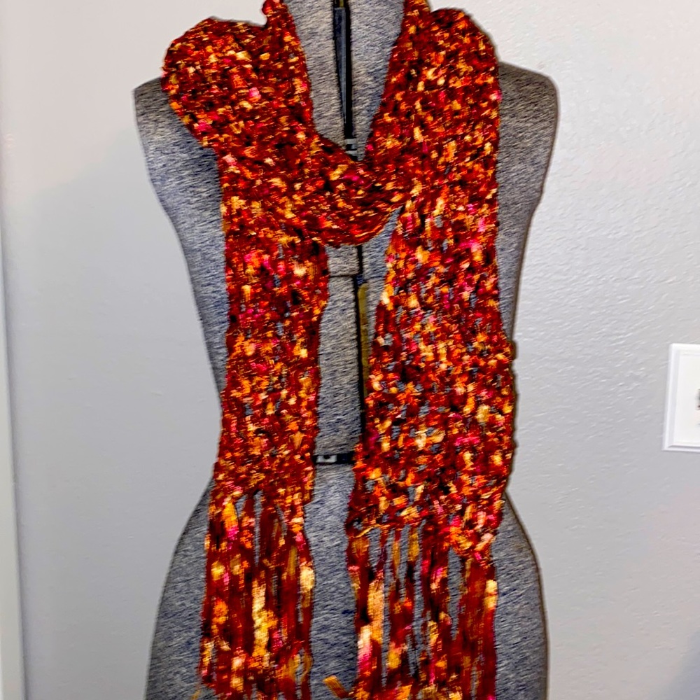 Gold orange burgundy scarf